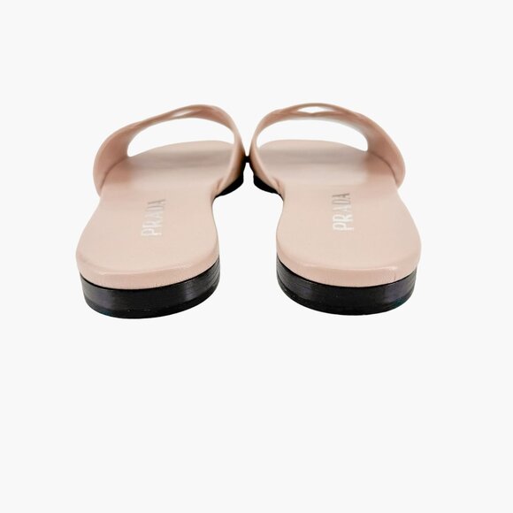 Prada Logo Cutout Flat Mule Sandals EU 37 US 7 Beige Tan Leather Slip On Slide - Picture 6 of 13